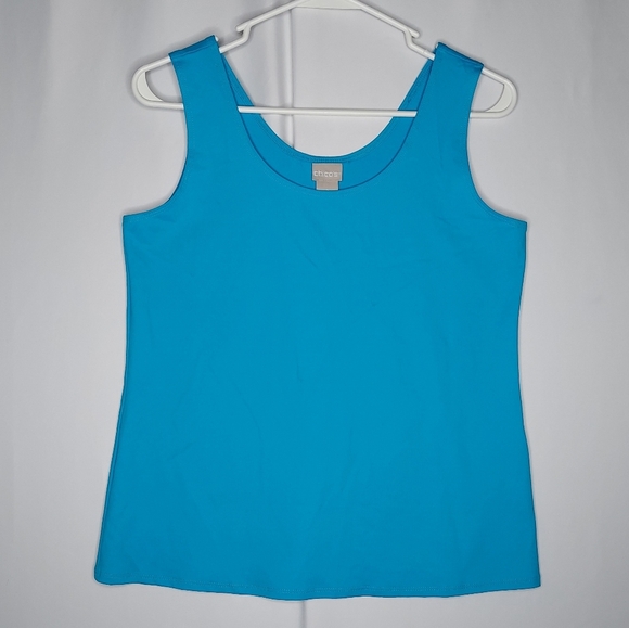 Chico's Tops - Chicos Tank Top Medium 1 Nylon Blue Stretch Knit Scoop Neck Pullon Sleeveless